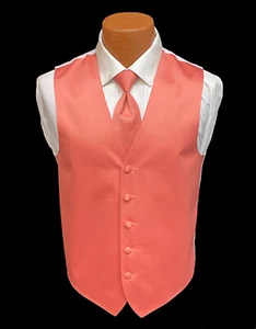 Men's Zelente Orange Satin Tuxedo Vest with Matching Long Windsor Tie Size XS - Picture 1 of 4