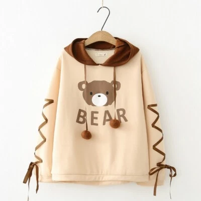 Mignon Femme Fille Desseré Capuche Pull Japonais Haut Sweat Ours Mignon Kawaii - Photo 1/4