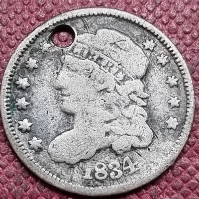 Media moneda de diez centavos busto tapado 1834 5c mejor calidad detalles #94094 Foto 1 de 2