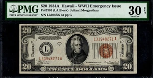 $20 1934-A WWII Emergency Issue Fr. 2305 HAWAII Brown Seal PMG Very Fine 30 EPQ - Picture 1 of 2