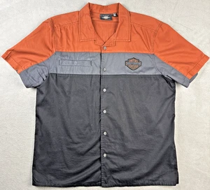 Camisa Harley Davidson Motocicletas Negra Gris Naranja Abotonada Manga Corta XL - Imagen 1 de 9