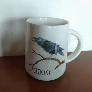 Rae Dunn Halloween Fall SPOOKY Raven Crow Bird Mug Tapered Artisan Magenta HTF - Picture 1 of 5