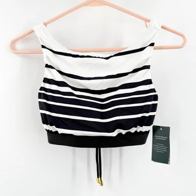 Blusa de biquíni Lauren Ralph Lauren tamanho 6 nova com etiquetas preta listra degradê gola alta - Imagem 1 de 4