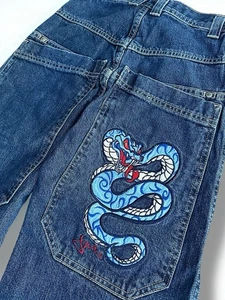 Vintage JNCO Jeans Jungen Größe 8 Blau Denim Schlangendesign Jugend Skaterjeans - Bild 1 von 6