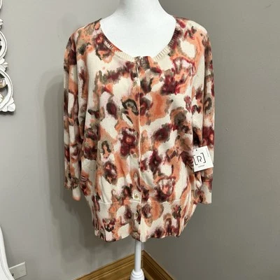 Relativity Women's 1X Multicolor Floral Print Button Front Cardigan Sweater - Image 1 of 3