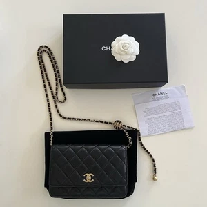 CHANEL WOC Black Pearl Crush - Wallet On Chain WOC Flap Bag RARE - Picture 1 of 11