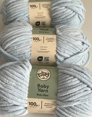Baby blue 3 x 100g balls baby yarn So Crafty - 300g chenille wool polyester knit - Image 1 of 4
