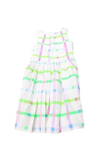 Jacadi Girls Sleeveless Round Neck Plaid A-line Casual Dress White Size 12 - Picture 1 of 3