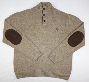 Chaps Sweater Men's XL Henley Mock Neck Cotton Elbow Patches Slim Heather Brown - Picture 1 of 10