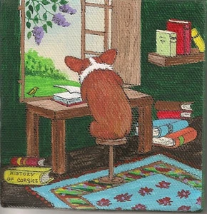 STAMPA 4X4 PITTURA ARTE POPOLARE RYTA PEMBROKE GALLESE CORGI ILLUSTRAZIONE LIBRO CANE - Foto 1 di 1