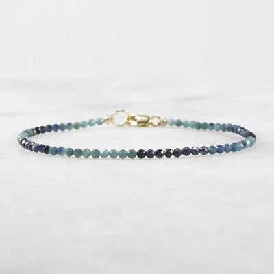 Natural Indicolite Blue Tourmaline Bracelet, Ultra Skinny Dainty, Rose Yellow Go - Image 1 of 4