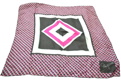 Bufanda rosa cuadrada de seda pura SCHIAPARELLI 28" Japón enrollada a mano geométrica vintage Foto 1 de 4