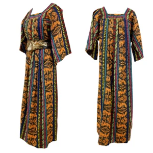 Vtg Vintage 1960s 60s Mexican Woven Metallic Mayan Textile Tunic Maxi Dress - Picture 1 of 6