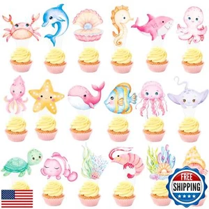 Under the Sea Cupcake Toppers - 48 Pcs Ocean Animals Party Decorations - Pink - Picture 1 of 5