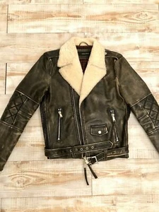 Dsquared Biker Shearling Leather Jacket S 48 coat motorcycle jeans dsquared2 - Picture 1 of 12