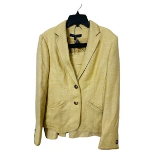 Anne Klein Women’s SZ 10/12 Yellow Viscose Linen 2 Piece Skirt Suit - Picture 1 of 7
