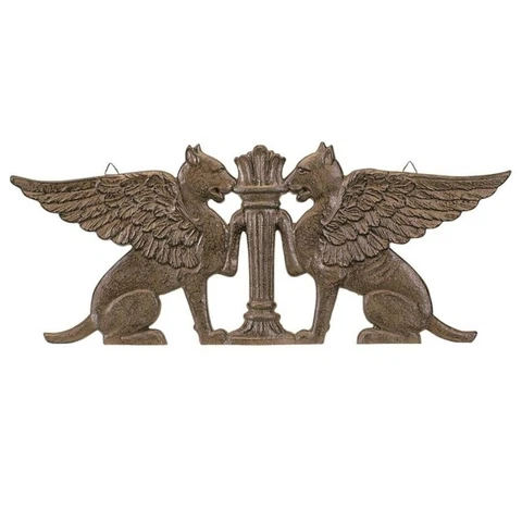 23.5" Victorian Griffin Gryphon Iron Wall Pediment Sculpture Cover