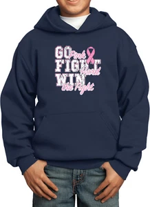 Kids Breast Cancer Hoodie Go Fight Win - Picture 1 of 10