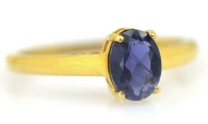 5X7 MM Natural Oval Cut Iolite Gemstone 14K Solid Yellow Gold Anniversary Ring - Picture 1 of 4