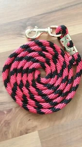 Horse Nylon poly round Lead Rope 70 inches with brass Swivel Snap red/black - Picture 1 of 2