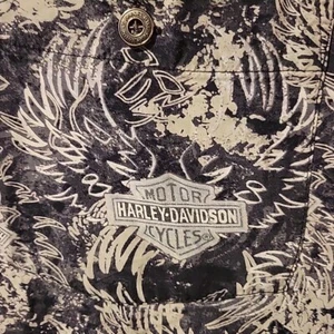 Harley Davidson Herren 2XL Hawaii Button Down Beach Camp Hemd Winged Logo Blau - Bild 1 von 9