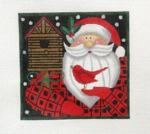 Maggie Stephanie Stouffer Christmas Santa & Birds Handpainted Needlepoint Canvas - Picture 1 of 1