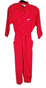 Ideas Women's RED Pink Watermelon Vintage 3/4 Sleeve Jumpsuit Size Small S Snap - Picture 1 of 6