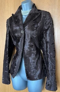 Karen Millen UK 8 Vintage Look Dark Brown Faux Fur Pile Coat Jacket Blazer EU 36 - Picture 1 of 8