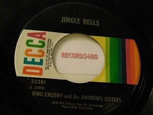 Christmas 45 Bing Crosby Andrew Sisters "Jingle Bells/Santa Claus is Coming..." - Foto 1 di 2