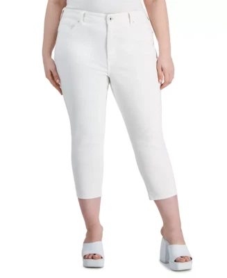 Pantalones de mezclilla ajustados de tiro medio talla grande Celebrity rosa BLANCO para mujer, EE. UU. 18W Foto 1 de 4