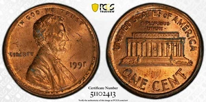 1991 P Flipover Double Struck in Collar Error Memorial Cent PCGS MS 62 RD - Picture 1 of 5
