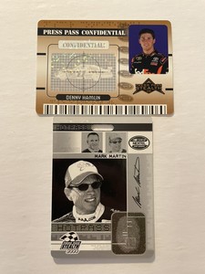 lot of 2 nascar press pass hot pass denny hamlin mark martin racing cards