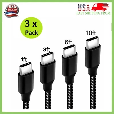 3-Packs Braided USB C Type-C Fast Charging Data SYNC Charger Cable Cord 3/6/10FT - Image 1 of 4