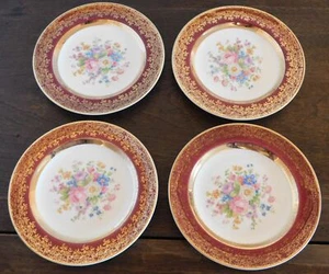 4 Bread / Dessert Plates - ARISTOCRAT MAROON RED - by SALEM China USA 6-1/4" - Picture 1 of 3