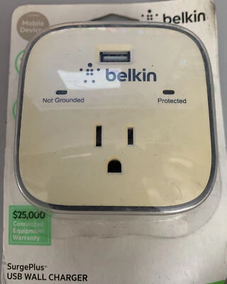 NEW BELKIN SURGEPLUS SURGE PROTECTED USB WALL CHARGER PLUS PLUG 2.1 AMP 10 WATT - Image 1 of 4