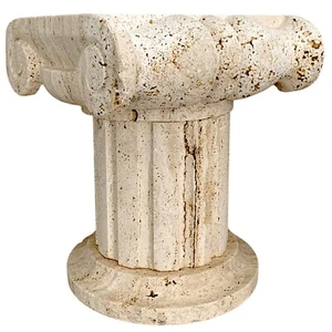Cap Engraving IN Travertine Ionic with Base Round Sculpture Marble Design H 42cm - Picture 1 of 7