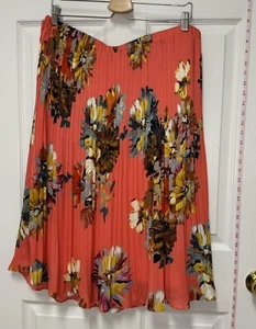 Spense Accordion Pleated Coral Floral Lined Midi Skirt Size XL EUC - Picture 1 of 6