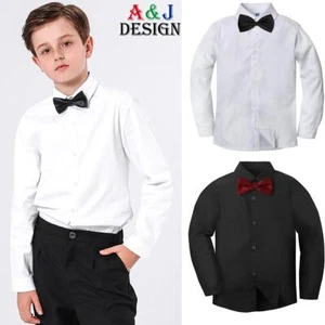 Boys White Dress Shirt w/ Bowtie – Formal School Uniform (7-16 Years) - Picture 1 of 17