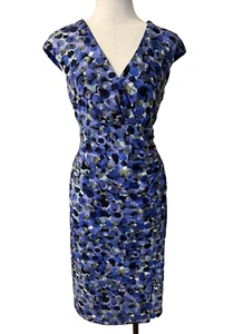 Connected Dress 12 Blue Green White Circles Stretch Sheath Washable - Picture 1 of 11