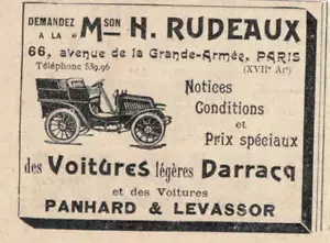 PUBLICITÉ DE PRESSE 1902 H.RUDEAUX PRIX SPÈCIAUX SUR DARRACQ PANHARD & LEVASSOR - Imagen 1 de 1
