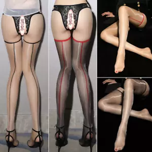 Ultra-thin 1D Shiny Glossy High Stockings Womens See Through Thigh-Highs Hosiery - Picture 1 of 25