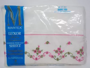 Vintage New Martex Luxor Floral Embroided Double Bed One Flat Sheet - Picture 1 of 7