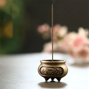 Chinese Mini Brass Buddhist Incenser Burner Stick Holder Ash Catcher Retro - Picture 1 of 14