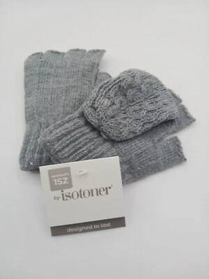 Guantes sin dedos de punto gris jaspeado marca Isotoner para mujer con solapa Foto 1 de 2
