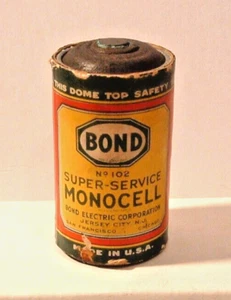 RARE VINTAGE BOND SUPER SERVICE MONOCELL 'D' BATTERY #102 - C:1946 - VG - Picture 1 of 6