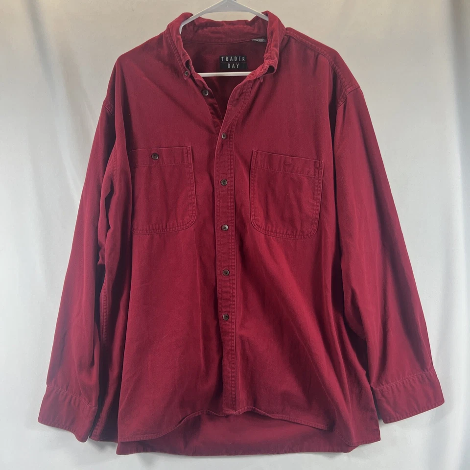 Trader Bay Vintage Men's Red Long Sleeve Button Up Casual Collared Shirt Size XL - Image 1 of 4