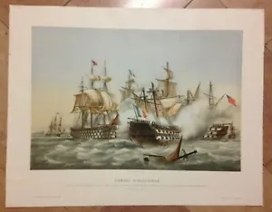 BATTLE OF ALGESIRAS 14 July 1801 by LEDUC 19TH CENTURY LARGE LITHOGRAPHIC VIEW  - Picture 1 of 12