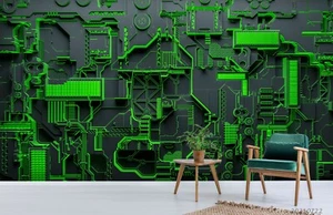 3D Green Engineering Parts Texture Wall Murals Wallpaper Murals Wall Sticker - Picture 1 of 10