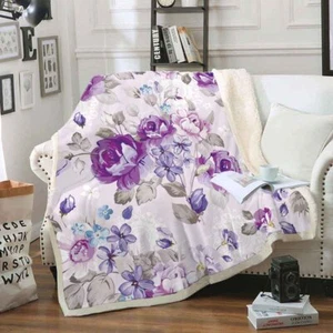 Maravillosa Flor Púrpura Resaltado 3D Cálida Peluche Lanza Manta Picnic Sofá Sofá Sofá - Imagen 1 de 6