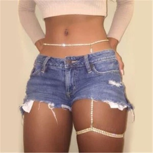 Sexy Rhinestone Leg chain Body Jewellery Sandy beach Shining Waist chain - Picture 1 of 5